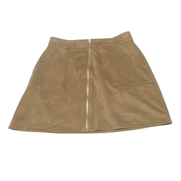 Maurice’s Women’s Sz 14 Brown Full Zip Faux Suede A Line Mini Skirt - Picture 1 of 5
